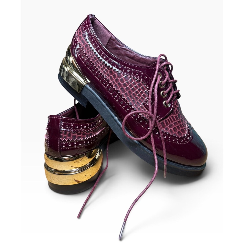 Midnight Velvet Oxblood Gold Heelcap Oxfords 7W New In Box Statement Brogues
